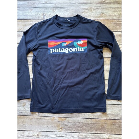 Patagonia Shirt Boys Size 10 Blue Capilene Cool T Shirt Long Sleeve performance - Picture 1 of 7